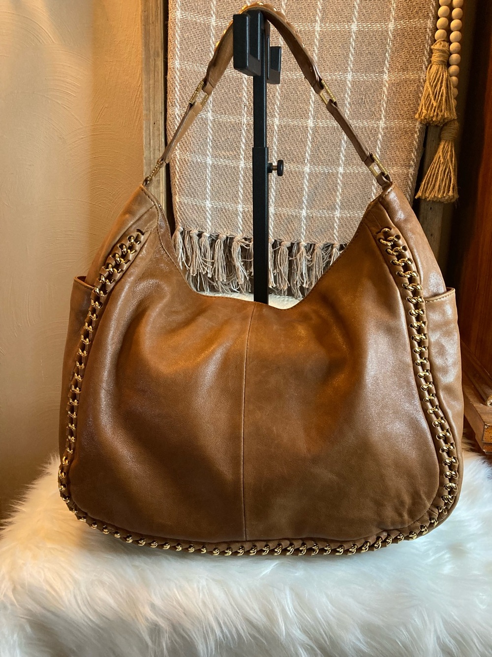 Vintage Tory Burch Tan Hobo with Chain Detail